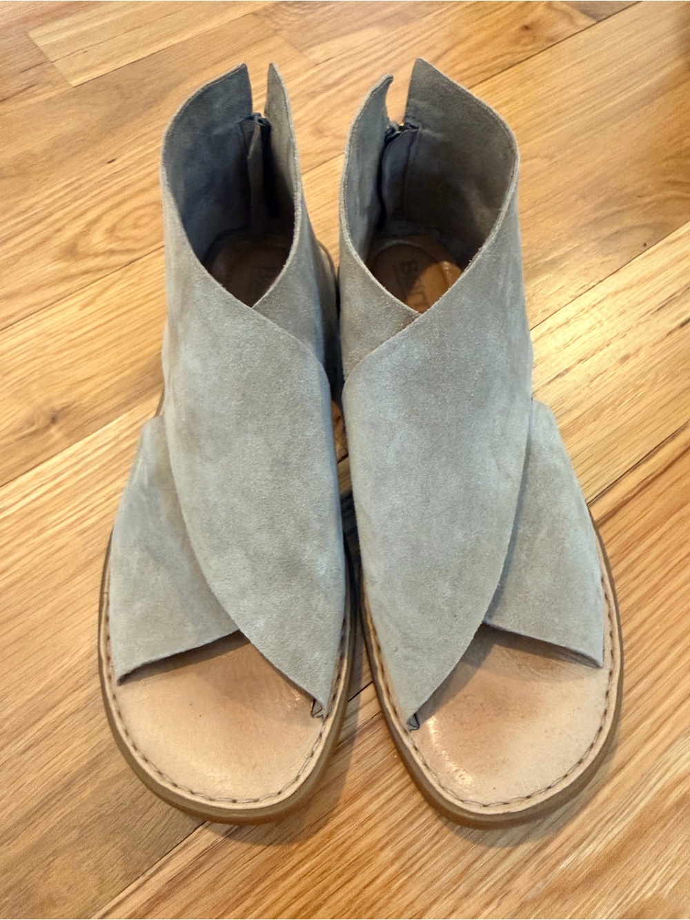 Born Iwa Taupe Suede Cross-Over Open Toe Sandals
